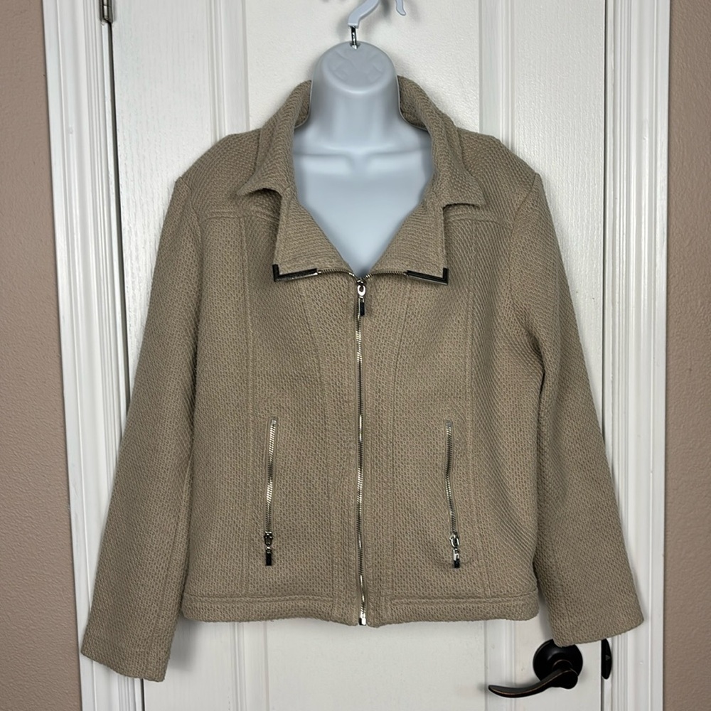 Alfani Women's Zip Up Faux Pockets Collared Long Sleeve Textured Knit Jacket XL